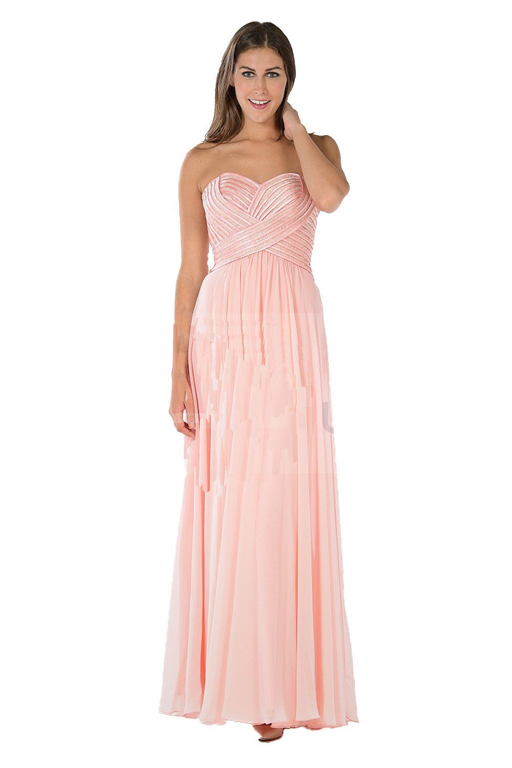 White Strapless Sweetheart Gown with Sequined Top by Poly USA-Long Formal Dresses-ABC Fashion