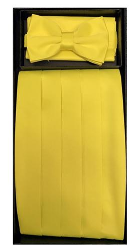 Yellow Poly Satin Cummerbund, Bow Tie, and Hanky Set-Men's Cummerbund-ABC Fashion