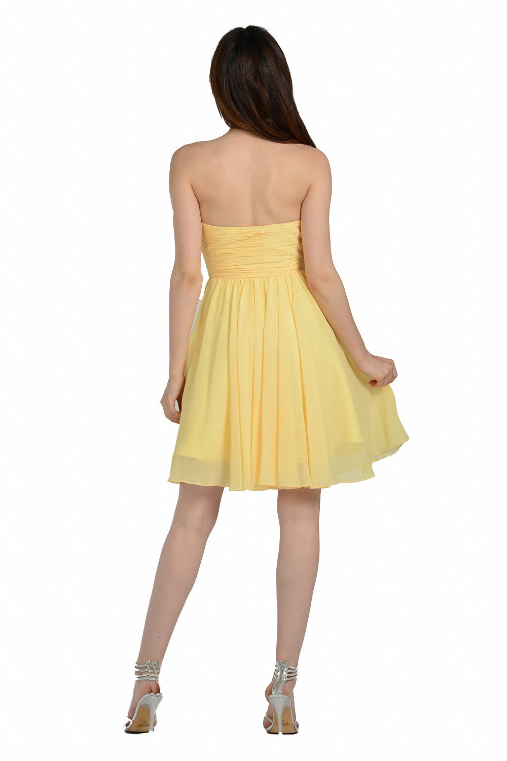 Yellow Ruched Short Strapless Sweetheart Dress by Poly USA-Short Cocktail Dresses-ABC Fashion