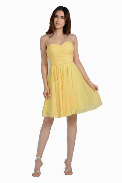 Yellow Ruched Short Strapless Sweetheart Dress by Poly USA-Short Cocktail Dresses-ABC Fashion
